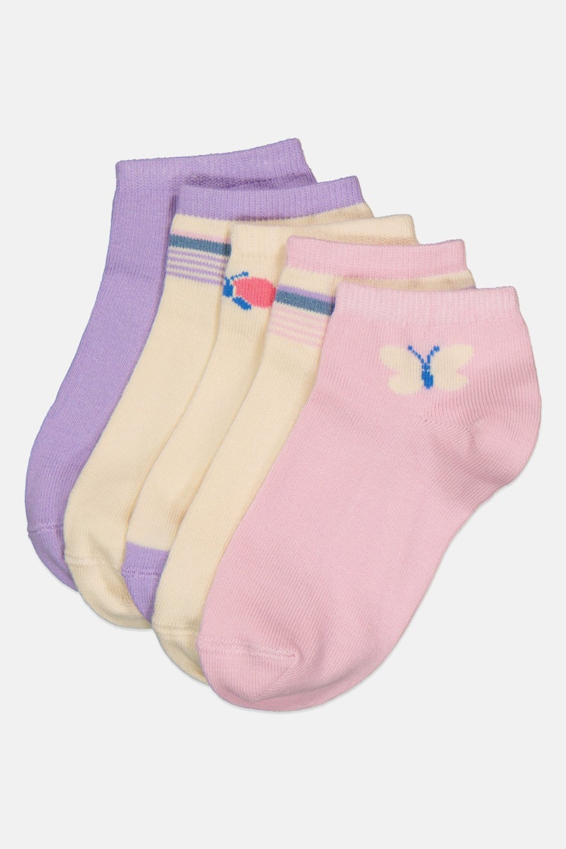 Joe Boxer Kids Girl 5 Pairs Textured Ankle Socks, Multicolor - Image 1