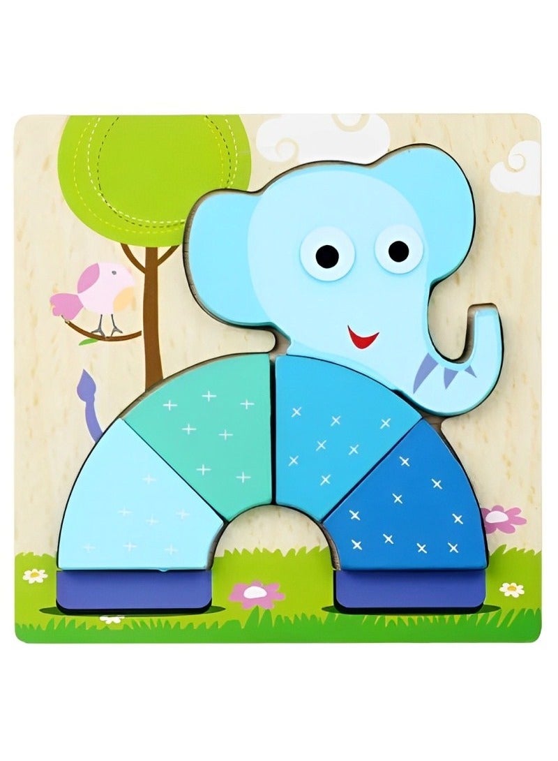 Wooden 3D Jigsaw Puzzle Elephant Colored Shape for Toddlers, Teacher Parents Early Learning Support Tools, Attractive Colors and Patterns, Montessori Motor and Sensory Skills Develop Toys, Ideal Gift - Image 1