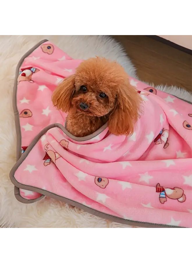 Pink Starry Night Plush Pet Blanket Warm Bed Mat For Small Medium Dogs Cats 15 75x23 62 Inch - Image 3