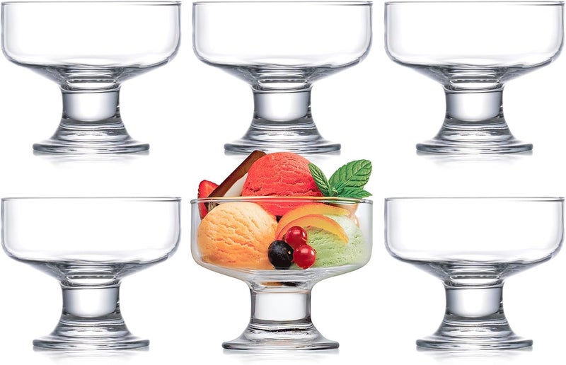 RAHAS Glass Ice Cream Bowl Set of 6 Small Clear Mini Footed Dessert Cups for Fruit Pudding Trifle Parfait Sundae Nuts Cocktail Drinks Party 200 ml - Image 1