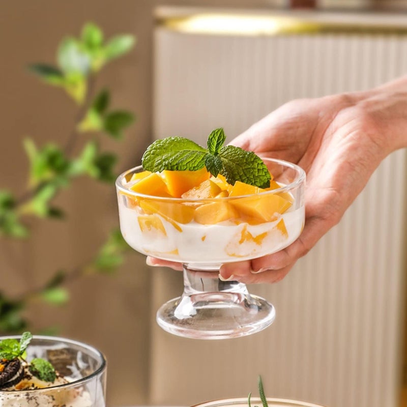 RAHAS Glass Ice Cream Bowl Set of 6 Small Clear Mini Footed Dessert Cups for Fruit Pudding Trifle Parfait Sundae Nuts Cocktail Drinks Party 200 ml - Image 4