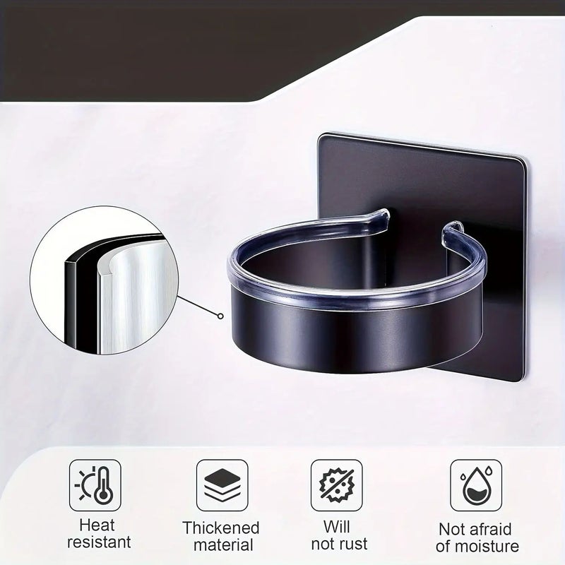 White No Drill Wall Mounted Hair Dryer Holder With Storage Hooks - Image 4