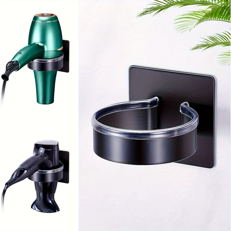 White No Drill Wall Mounted Hair Dryer Holder With Storage Hooks - Image 1