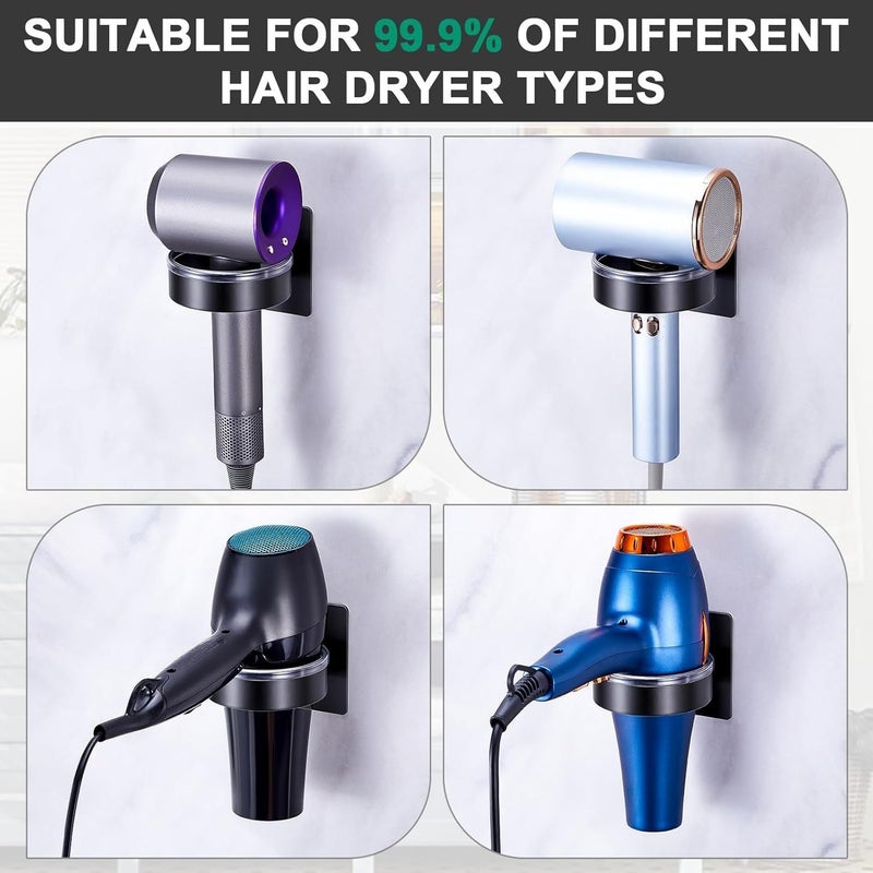 White No Drill Wall Mounted Hair Dryer Holder With Storage Hooks - Image 3