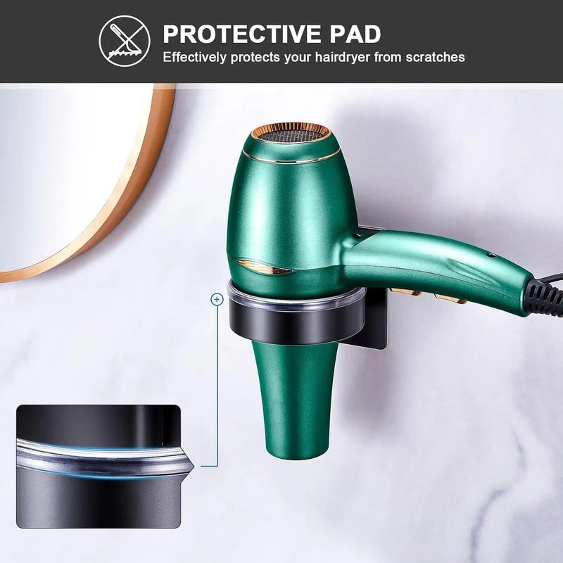 White No Drill Wall Mounted Hair Dryer Holder With Storage Hooks - Image 5
