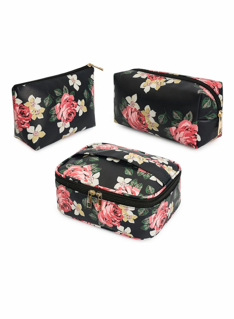 KASTWAVE 3 Pcs Makeup Bag Portable Travel Cosmetic Organizer Multifunction Waterproof Storage Bag Cute Toiletry Bags for Women and Girls - Image 1