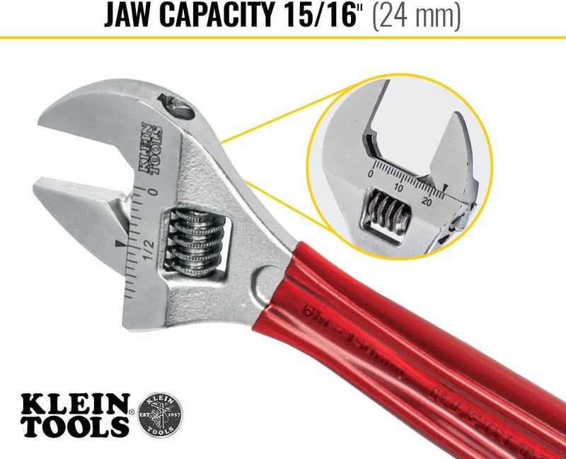 KLEIN TOOLS D507-6 Adjustable Wrench with Extra Capacity Jaw and High Polish Chrome Finish, 6-1/2-Inch - Image 3