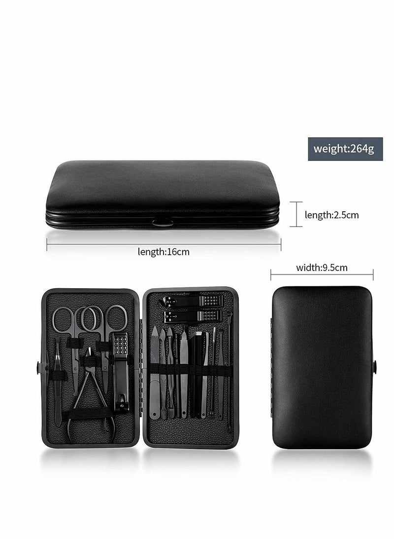 KASTWAVE مجموعة مقصات أظافر احترافية مكونة من 18 قطعة، مجموعة تشذيب أظافر حادة من الفولاذ المقاوم للصدأ باللون الأسود مع حافظة معدنية للقشرة للرجال والنساء - Image 4