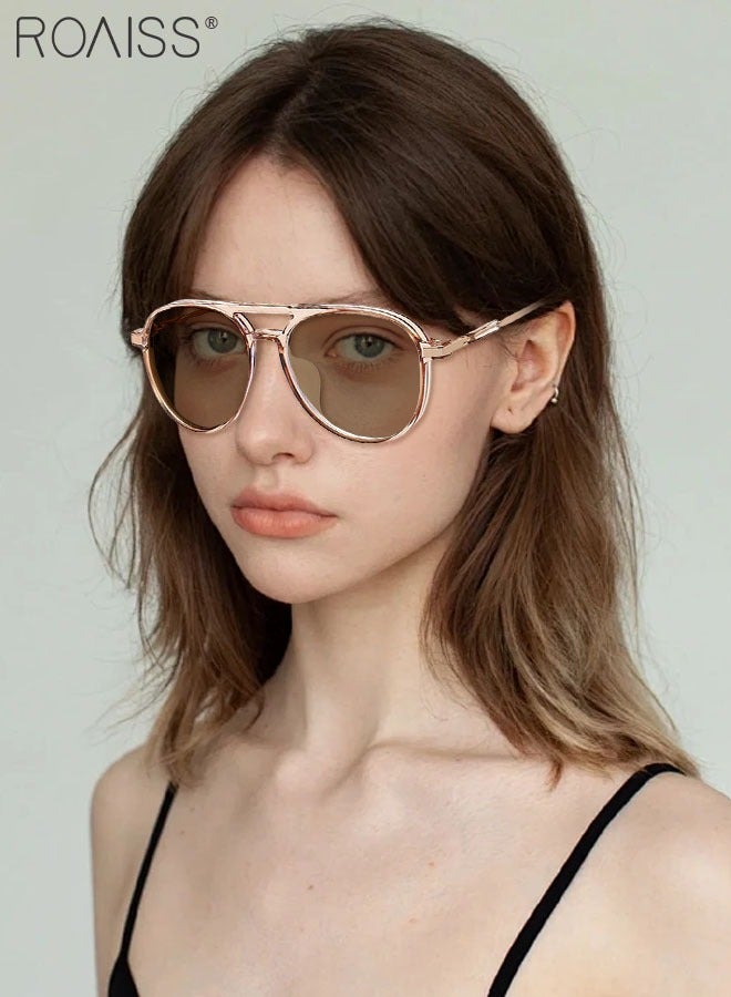 رويس نظارة حجب الضوء الأزرق، مضادة للأشعة فوق البنفسجية والوهج، نظارات كمبيوتر بفلتر الضوء الأزرق، نظارات أفياتور متغيرة اللون للرجال والنساء، بني شفاف، 52 مم - Image 2