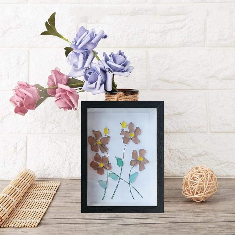 Sea Glass Picture Frame,Sea Glass Flower Bird Table Decoration | Decorative Photo Frame,for Home Office Dorm Living Room Bedroom Study Nursery Nightstand Beach House Collectors - Image 3