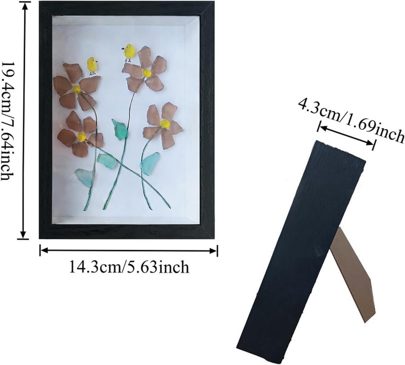 Sea Glass Picture Frame,Sea Glass Flower Bird Table Decoration | Decorative Photo Frame,for Home Office Dorm Living Room Bedroom Study Nursery Nightstand Beach House Collectors - Image 5