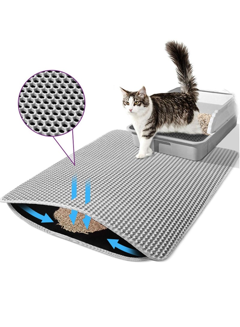 Generic Cat Litter Mat, 50*60cm Extra Large Honeycomb Double Layer Cat Litter Trapping Mat, Non Slip Waterproof Urine Proof Cat Litter Box Mat, Grey  - Image 1