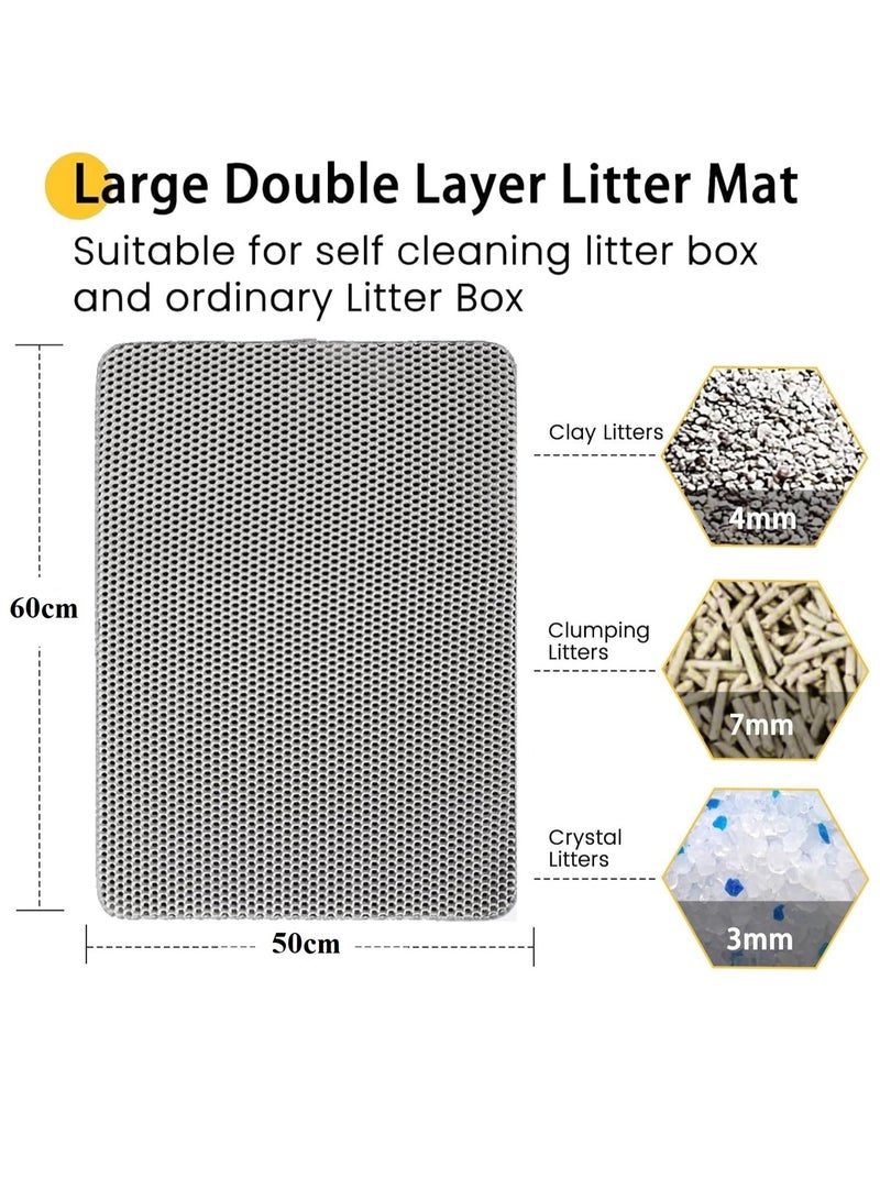 Generic Cat Litter Mat, 50*60cm Extra Large Honeycomb Double Layer Cat Litter Trapping Mat, Non Slip Waterproof Urine Proof Cat Litter Box Mat, Grey  - Image 2