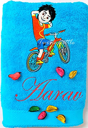 TurtleLittle Cotton Shiva Personalised Kids Bath Towel 500 GSM Set of 1 Blue - Image 1
