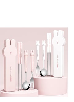 2 Set Flatware Set Portable Travel Utensils Bunny Design Cutlery Set Camp Reusable Flatware Silverware Stainless Steel Travel Camping Utensils Set Include Fork Spoon Chopsticks with Case