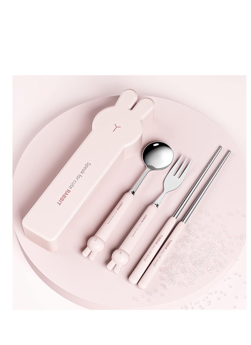 SYOSI - 2 Set Flatware Set Portable Travel Utensils Bunny Design Cutlery Set Camp Reusable Flatware Silverware Stainless Steel Travel Camping Utensils Set Include Fork Spoon Chopsticks with Case - Image 1