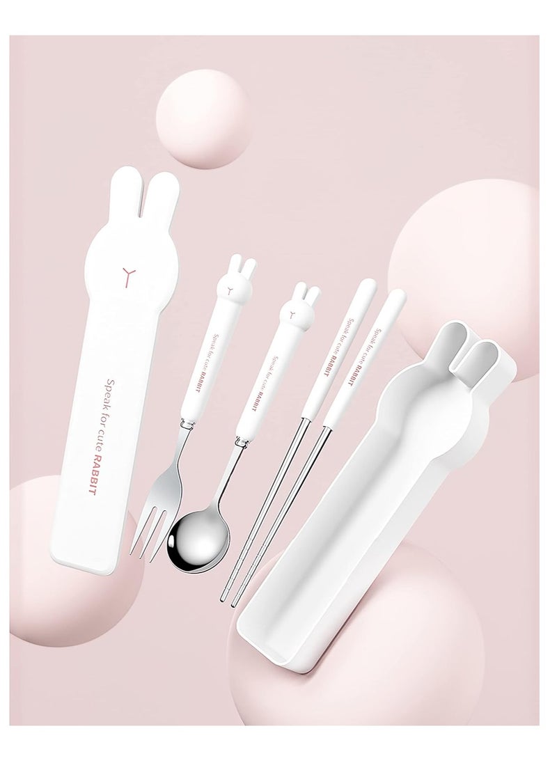 SYOSI - 2 Set Flatware Set Portable Travel Utensils Bunny Design Cutlery Set Camp Reusable Flatware Silverware Stainless Steel Travel Camping Utensils Set Include Fork Spoon Chopsticks with Case - Image 1