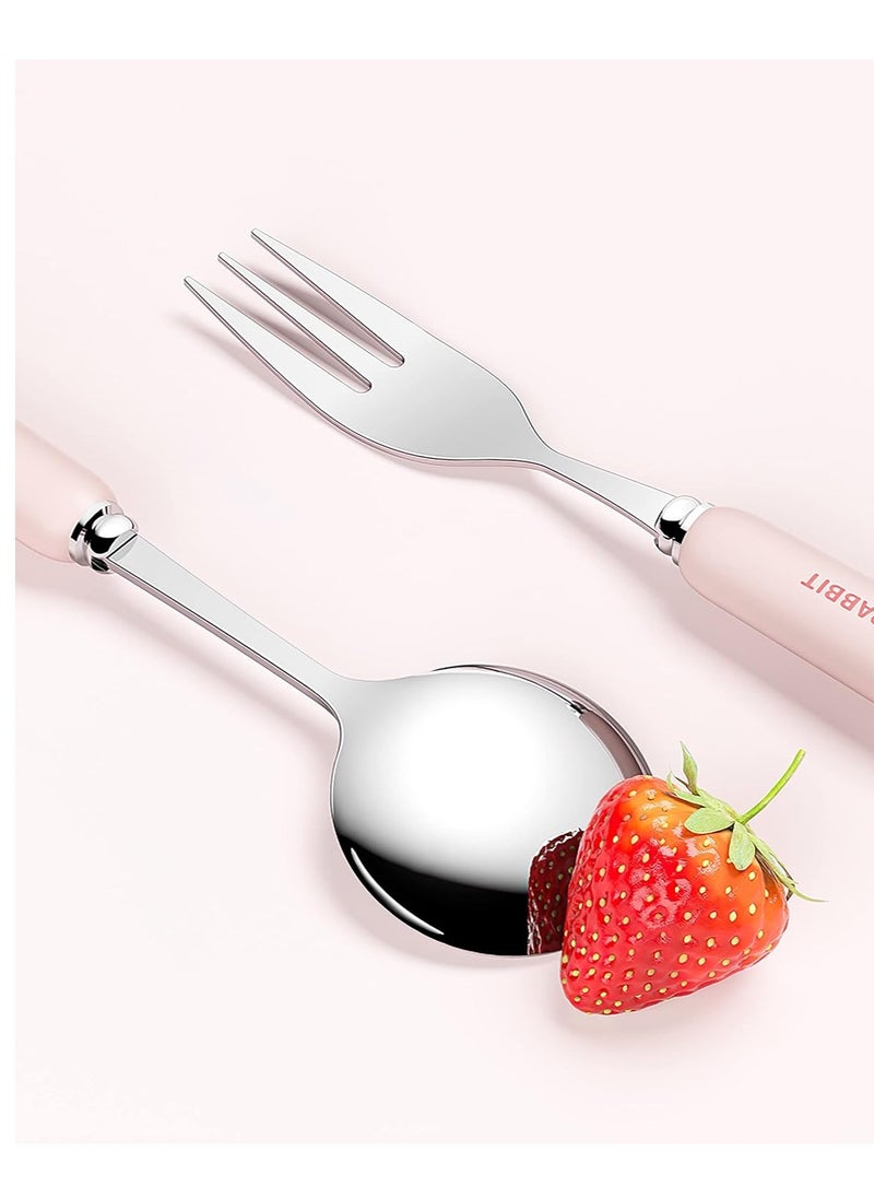 SYOSI - 2 Set Flatware Set Portable Travel Utensils Bunny Design Cutlery Set Camp Reusable Flatware Silverware Stainless Steel Travel Camping Utensils Set Include Fork Spoon Chopsticks with Case - Image 1