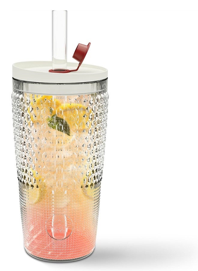 Osowake Glass Tumbler with Straw and Lid 22oz - Clear Iced Coffee Cup w，Vintage Design, Dishwasher Safe Glass Drinking Cups - Versatile Glass Coffee Tumbler for Smoothie Water Boba and More - Image 1