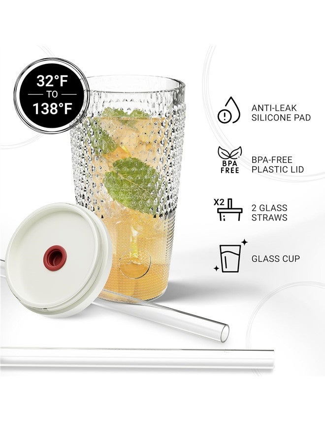 Osowake Glass Tumbler with Straw and Lid 22oz - Clear Iced Coffee Cup w，Vintage Design, Dishwasher Safe Glass Drinking Cups - Versatile Glass Coffee Tumbler for Smoothie Water Boba and More - Image 4