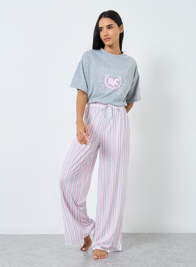 Styli NYC Graphic Drop Shoulder T-Shirt and Side Slit Pyjama Set - Image 5