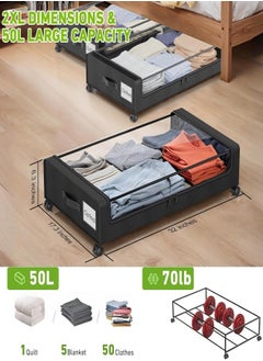 Zeemey Under Bed Storage with Wheels, XXL 60L Under Bed Storage Containers, under the bed storage Organizer with Clear Lids - Rolling Drawers & Bins for Clothes,Shoes,Toys, 2-Pack (Black)  - Image 3