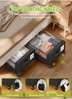 Zeemey Under Bed Storage with Wheels, XXL 60L Under Bed Storage Containers, under the bed storage Organizer with Clear Lids - Rolling Drawers & Bins for Clothes,Shoes,Toys, 2-Pack (Black)  - Image 4