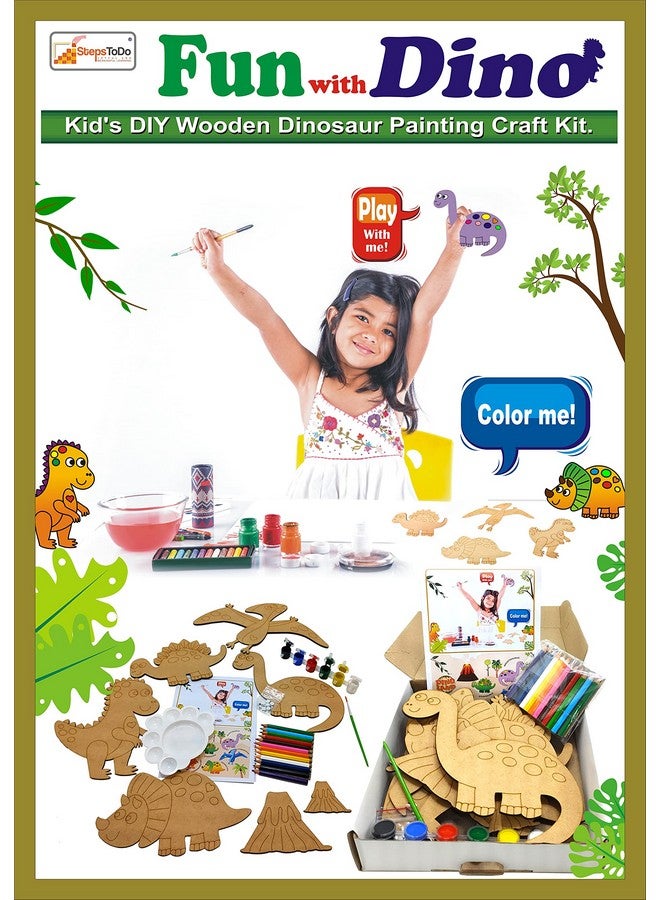 StepsToDo Fun with Dino. Kid's DIY Wooden Dinosaur Painting Craft Kit. Ideal for Home Schooling Activity - Image 1