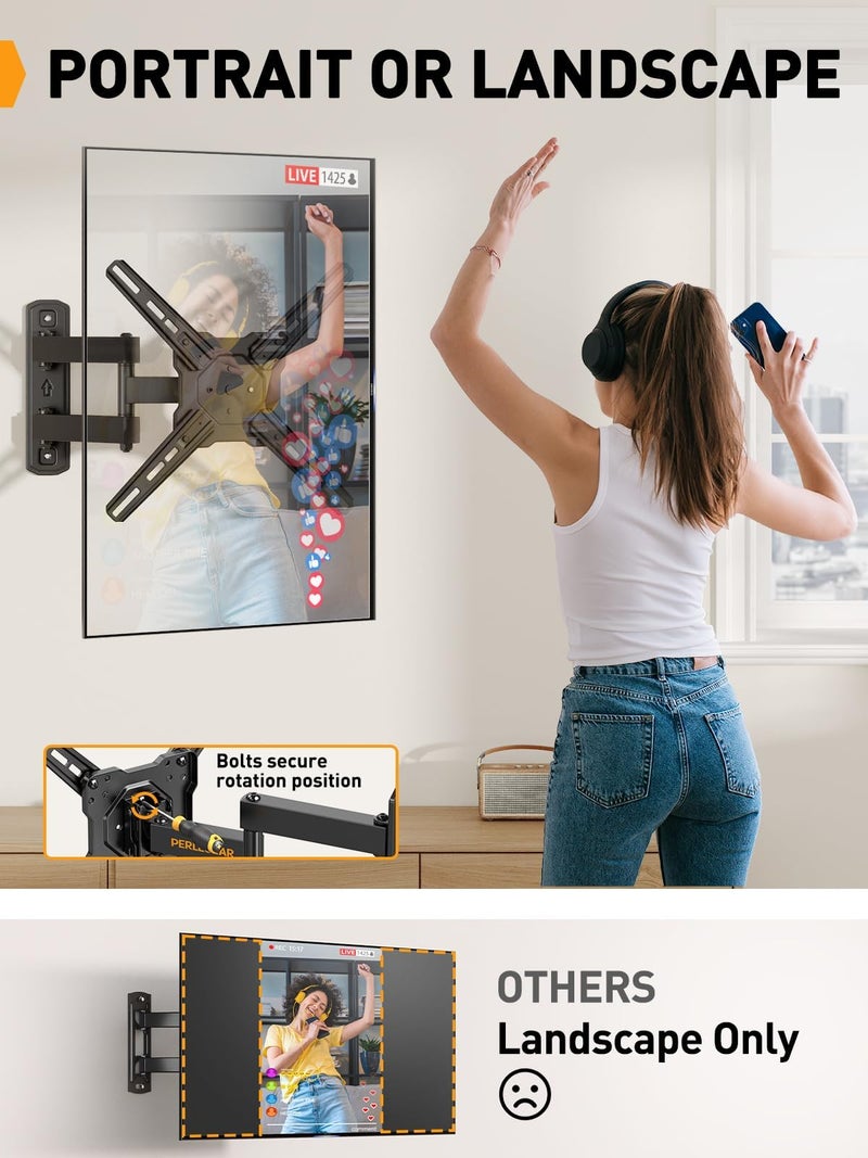 Perlegear Full Motion TV Wall Mount for Most 26â€“50 Inch TVs, Max VESA 300 x 300mm, TV Monitor Wall Mount Bracket with Rotation, Swivel, Tilt, Extension and Leveling Adjustment, Holds up to 55 lbs - Image 4