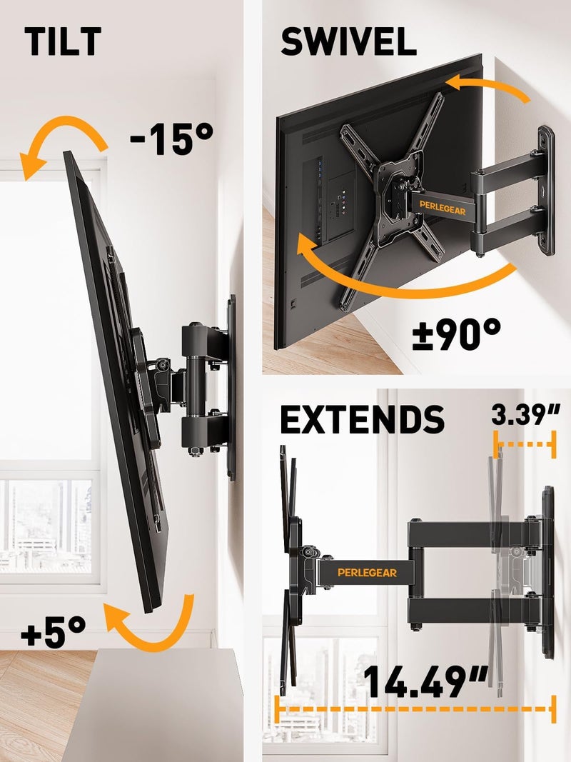 Perlegear Full Motion TV Wall Mount for Most 26â€“50 Inch TVs, Max VESA 300 x 300mm, TV Monitor Wall Mount Bracket with Rotation, Swivel, Tilt, Extension and Leveling Adjustment, Holds up to 55 lbs - Image 5