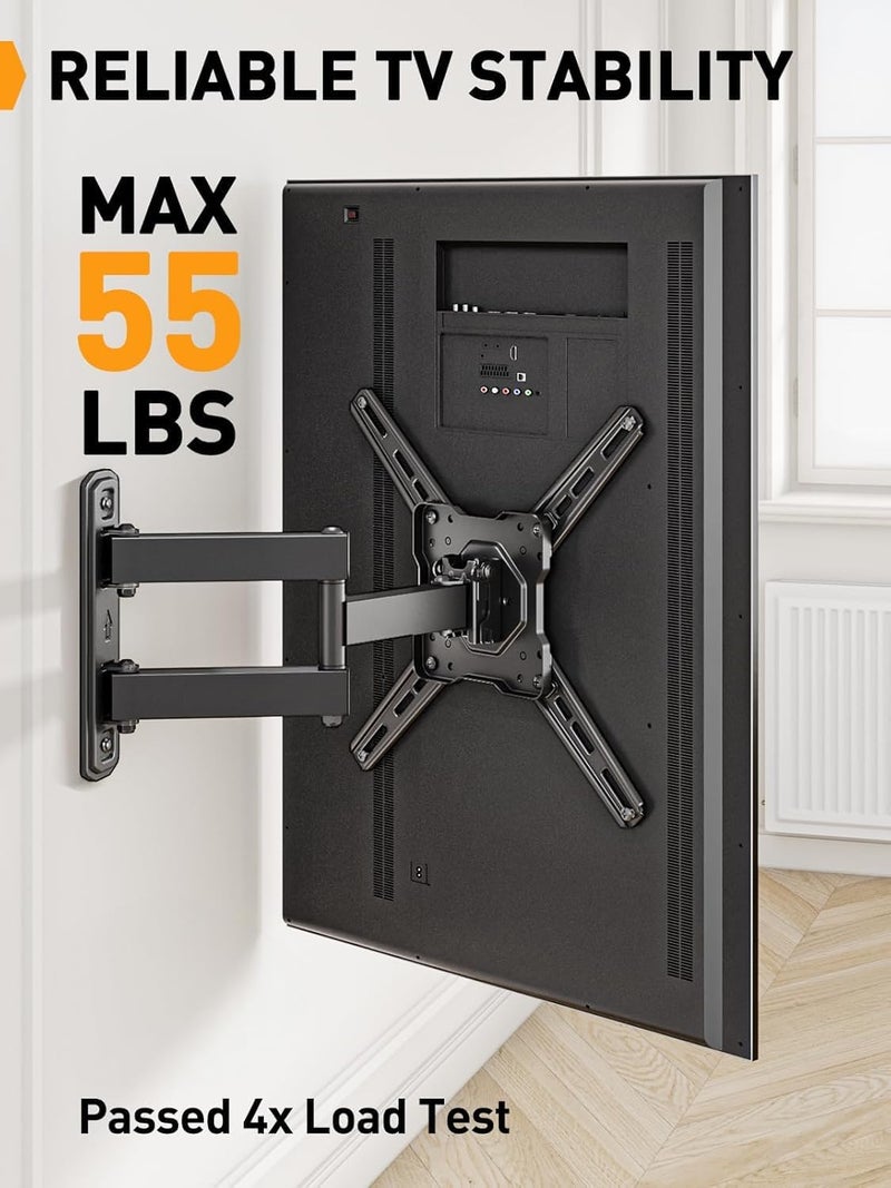 Perlegear Full Motion TV Wall Mount for Most 26â€“50 Inch TVs, Max VESA 300 x 300mm, TV Monitor Wall Mount Bracket with Rotation, Swivel, Tilt, Extension and Leveling Adjustment, Holds up to 55 lbs - Image 3