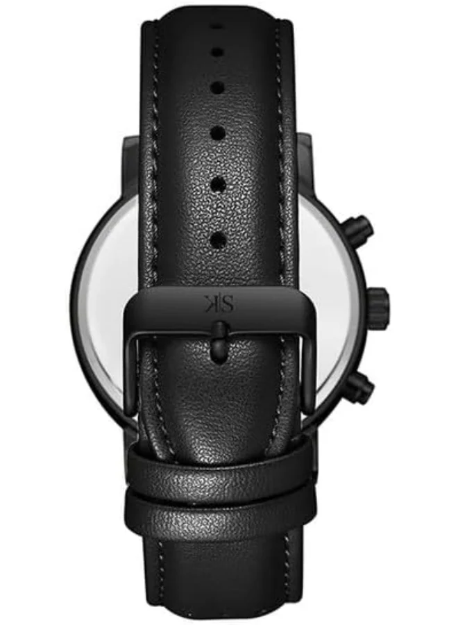 KENNETH SCOTT Kenneth Scott Men's Epson VX9J Movement Watch, Analog Display and Leather Strap - K24119-BLBB, Black