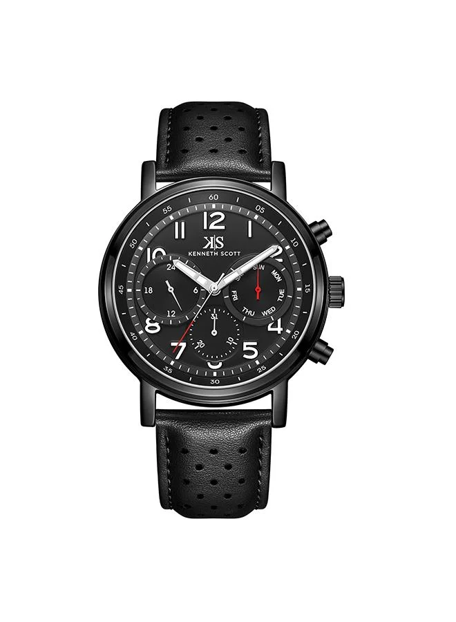 KENNETH SCOTT Men's Leather  Analog Watch K24119-BLBB - 44 mm