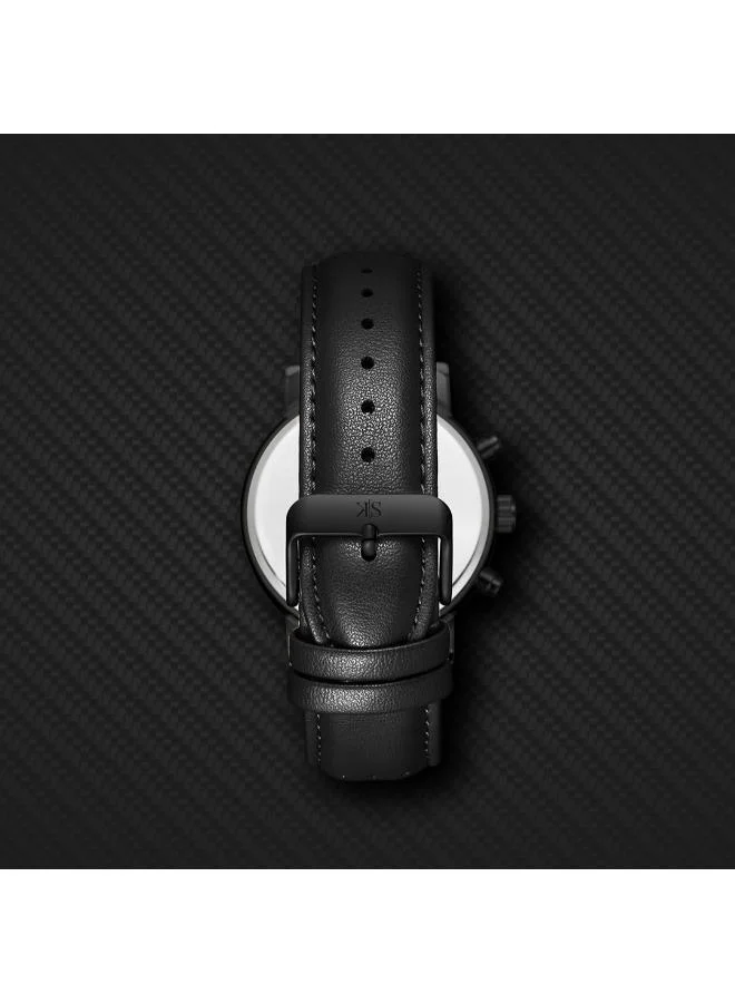 Kenneth Scott black Men's Leather  Analog Watch K24119-BLBB - 44 mm for Men | Best Price UAE