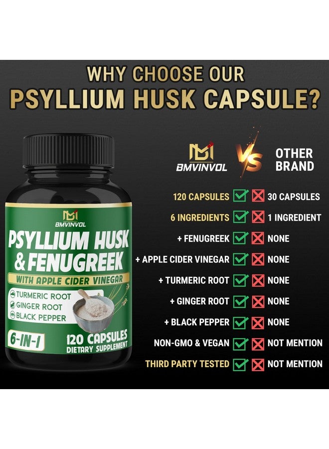 BMVINVOL BMVINVOL 6in1 Psyllium Husk, Fenugreek, Apple Cider Vinegar, Turmeric, Ginger, Black Pepper - Soluble Fiber for Supports Digestive Health & Regularity - 120 Capsules [2-Month Supply] - Image 5