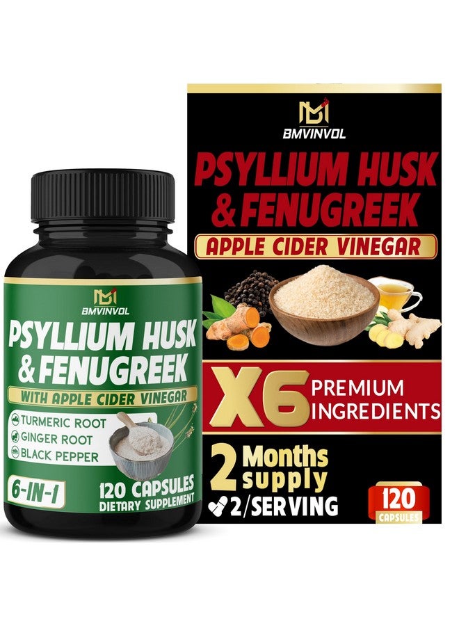 BMVINVOL BMVINVOL 6in1 Psyllium Husk, Fenugreek, Apple Cider Vinegar, Turmeric, Ginger, Black Pepper - Soluble Fiber for Supports Digestive Health & Regularity - 120 Capsules [2-Month Supply] - Image 1