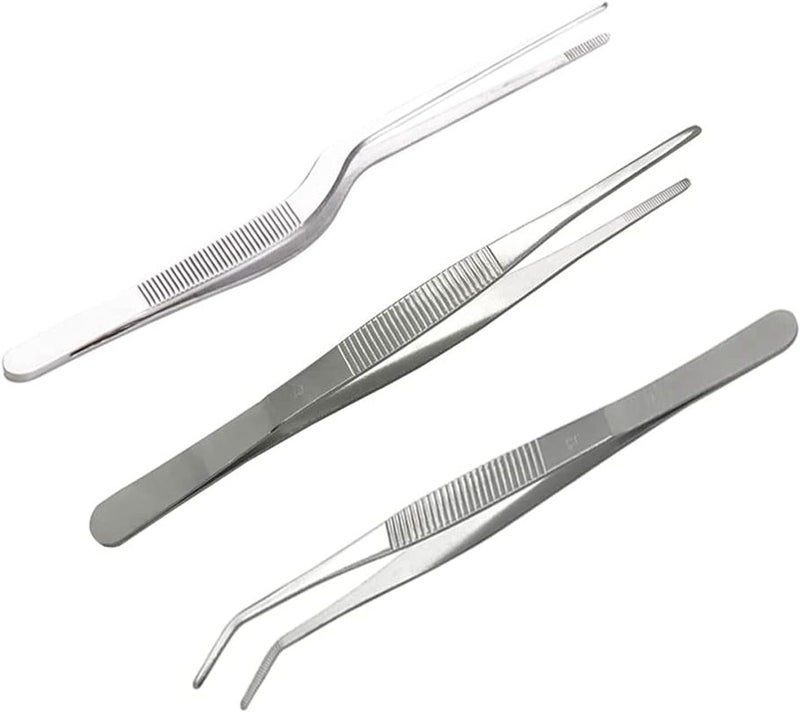 FRUTA 3-Piece Stainless Steel Precision Tweezers Set, 6.3 Inch Multi-Purpose Cooking Tweezers for Culinary, Medical, Beauty, Electronics, Craft, Jewelry, Watch, Laboratory, Reptile Feeding - Image 1
