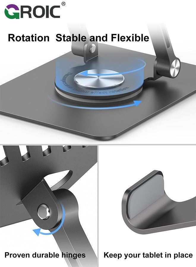 GROIC Swivel Tablet Stand, Aluminum iPad Stand with 360 Rotating Base, Adjustable & Foldable Holder, Compatible iPad/Pro/Air/Mini, Tablets, iPhone 15 Pro, Switch and More 4.7"-12.9" - Image 2