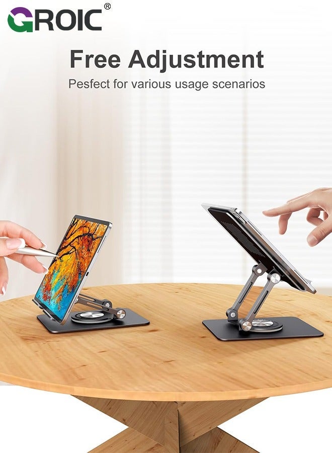 GROIC Swivel Tablet Stand, Aluminum iPad Stand with 360 Rotating Base, Adjustable & Foldable Holder, Compatible iPad/Pro/Air/Mini, Tablets, iPhone 15 Pro, Switch and More 4.7"-12.9" - Image 3