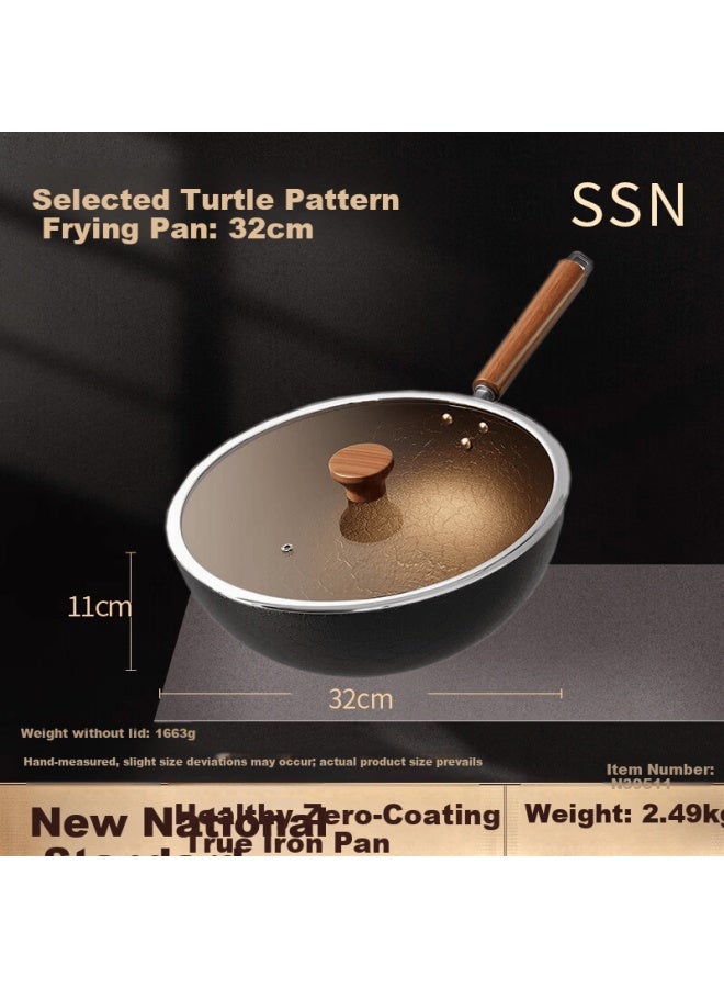 Ssn Iron Wok Non-coated Cast Iron Home Cooking Frying Pan 32cm Gas Stove Compatible - Image 4