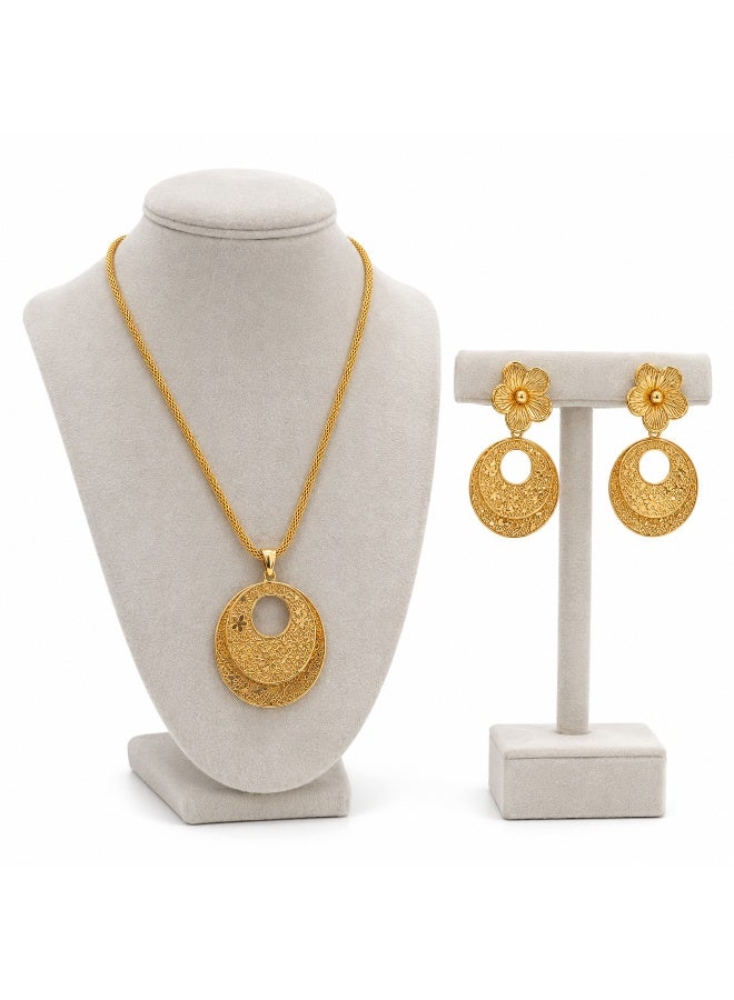 Women’s Gold-Tone Floral Filigree Necklace and Drop Earrings Set, 3 Pieces