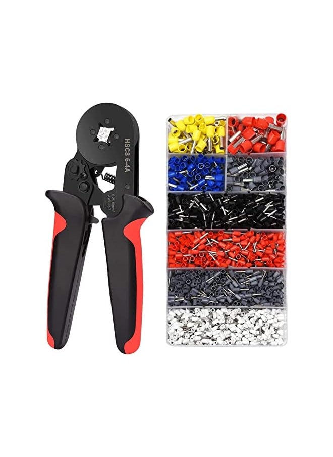 vesus Crimping Tool Kit, AWG23-7 Self-adjustable Ratchet Wire Crimping Tool Kit Crimper Plier Set with 1200PCS Wire Terminals Crimping Connectors Wire End Ferrules(Black red)  - Image 2