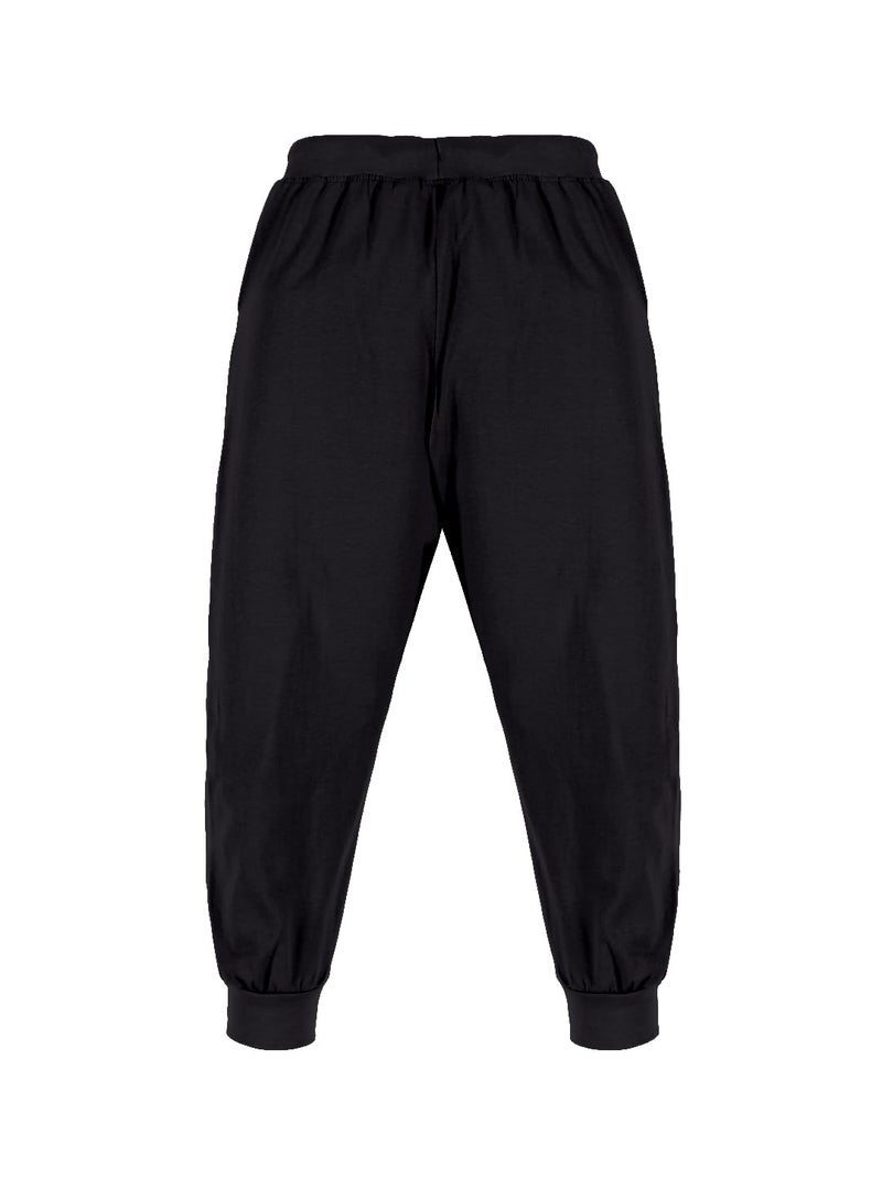 KiddoPanti 100% Cotton Track Pants for Boys & Girls | Soft Single Jersey Fabric | Elastic Waist with Drawcord | Full Length with Rib Hem & Pockets | Joggers and Lowers for Kids, Jet Black - 3-4Y - Image 3