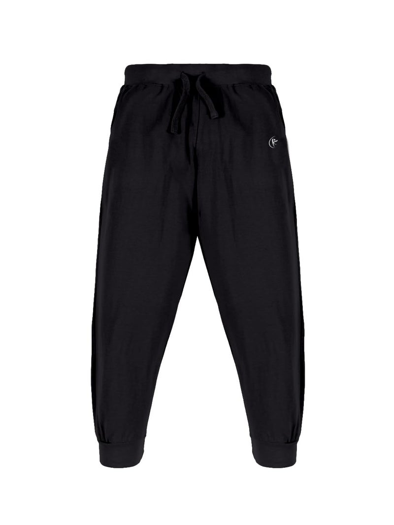 KiddoPanti 100% Cotton Track Pants for Boys & Girls | Soft Single Jersey Fabric | Elastic Waist with Drawcord | Full Length with Rib Hem & Pockets | Joggers and Lowers for Kids, Jet Black - 3-4Y - Image 1