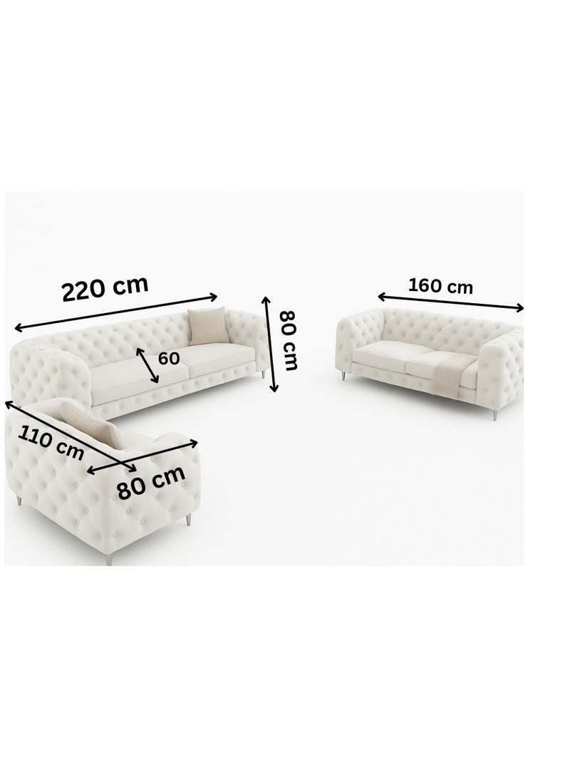 Maharat Al Bahar Maharat Furniture Luxury Chesterfield Sofa Set – 3-Piece Black Tufted Velvet Living Room Set with Armchair, Loveseat & Sofa – Elegant Modern Design with Metal Legs - Image 2