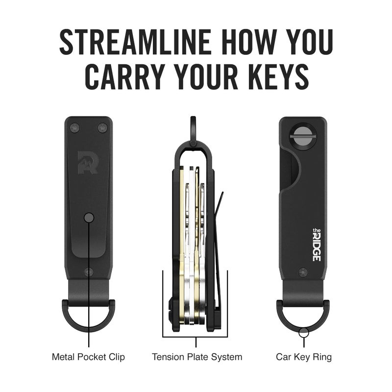The Ridge The Ridge Key Organizer - Compact Metallic Key Holder | Minimalist Innovative Keyholder | Smart Keychain Secures 2-6 Keys (Aluminum Black)  - Image 2