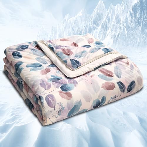 LLanCL Floral Print Cooling Blankets for Hot Sleepers Cool Like Ice Cream Blanket for Summer Lightweight DoubleSided Cooling Comforter Quilt Throw Size 47 x 59 Blue - Image 1