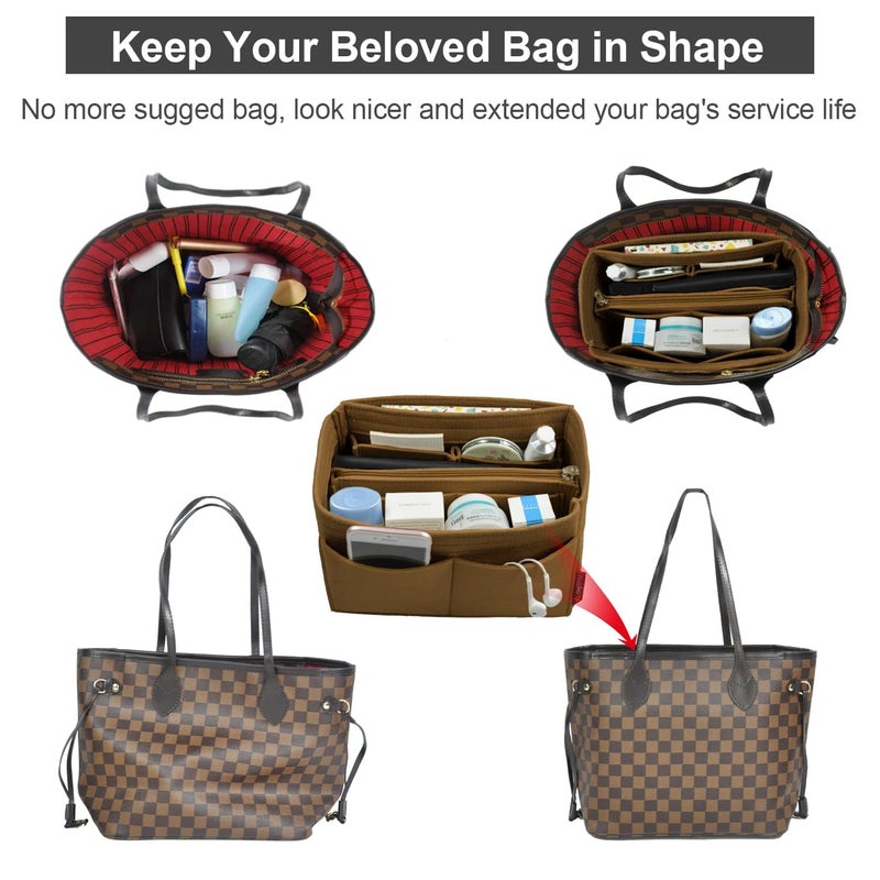 OMYSTYLE Brown Slender Large Organizer Insert, Felt Tote Bag Organizer Insert with 5 Sizes, Handbag Dividers for Inside Purse, Compatible with Longchamp, Neverful, Speedy and More - Image 3