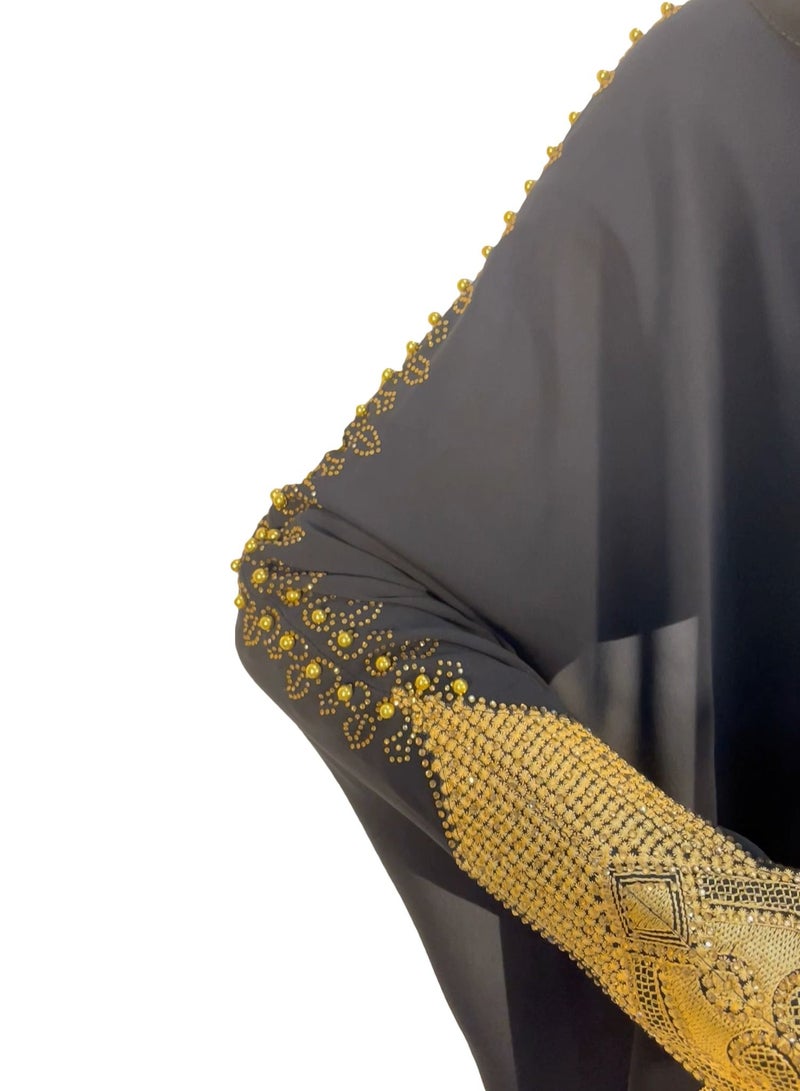 Spiffy Snow Golden Stream Black Nada Abaya/Burqa for Muslim Women with Golden Design with Matching Hijab Black - Image 3