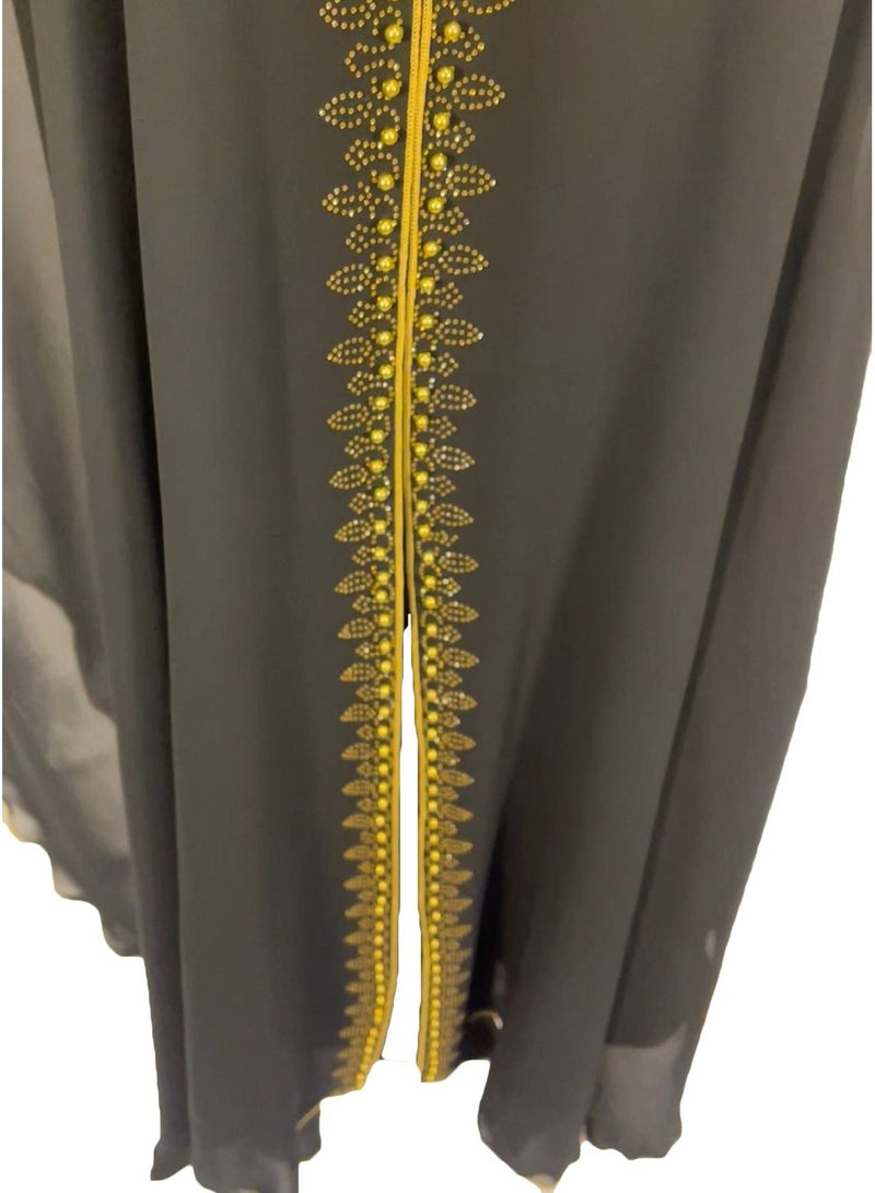 Spiffy Snow Golden Stream Black Nada Abaya/Burqa for Muslim Women with Golden Design with Matching Hijab Black - Image 4